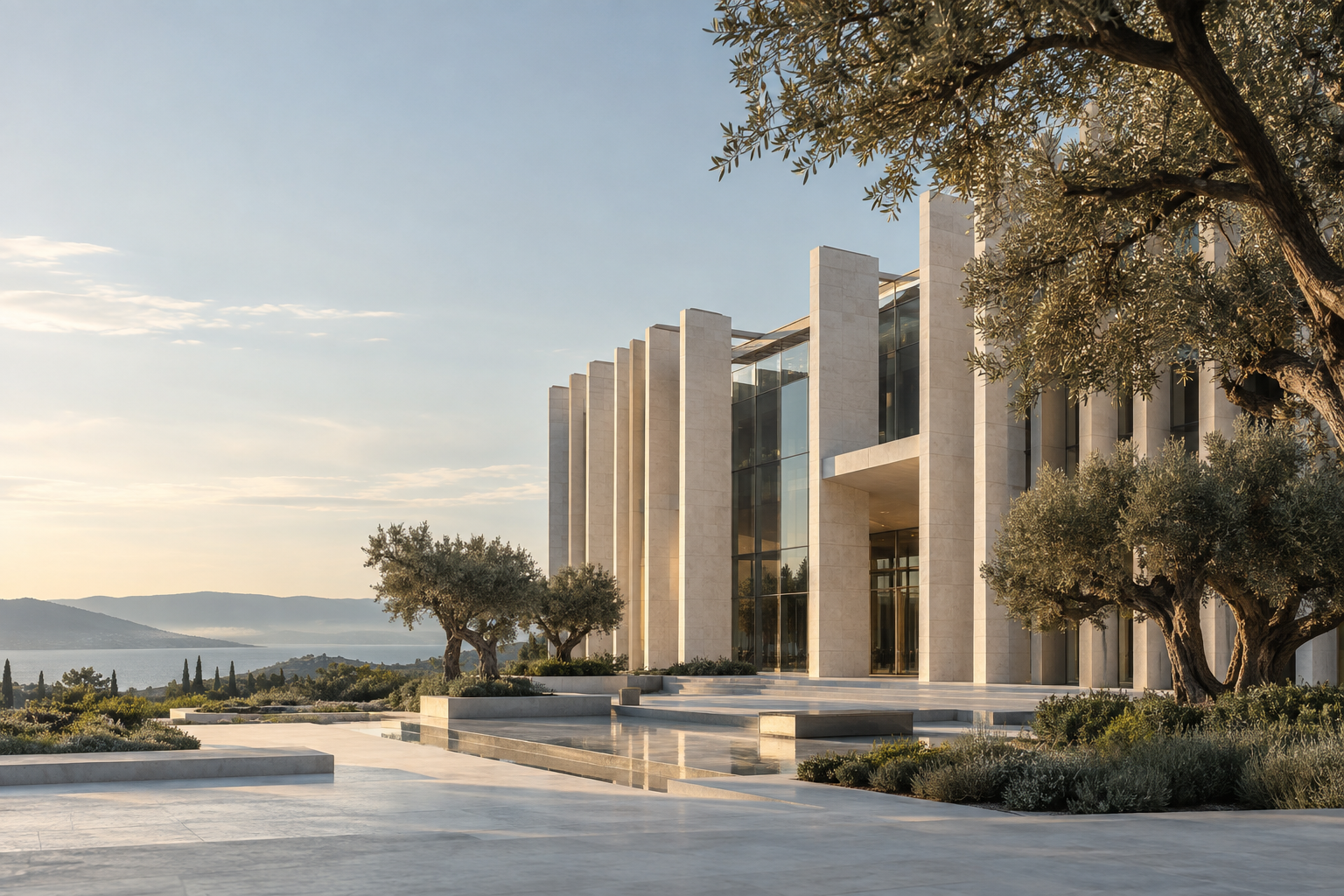 Illustrative architectural visualization of a modern research building